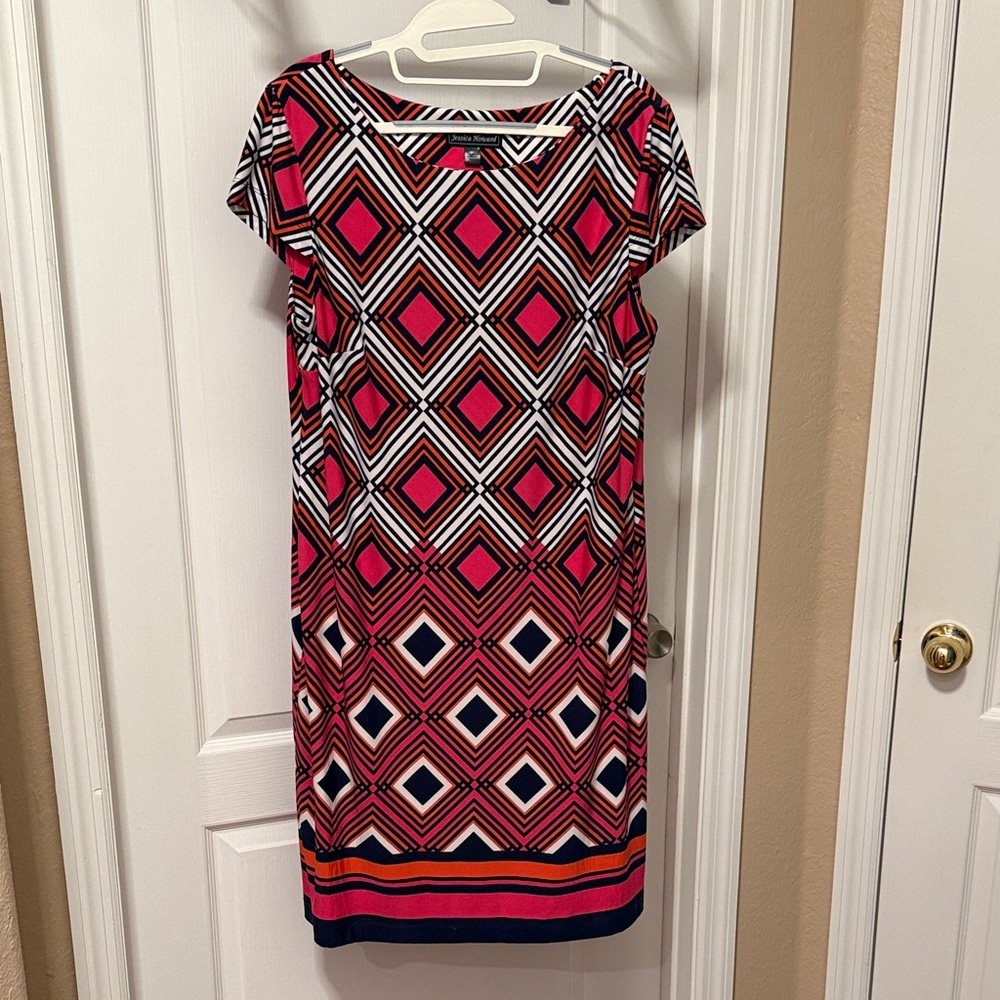 Jessica Howard Pink and Navy Geometric Dress